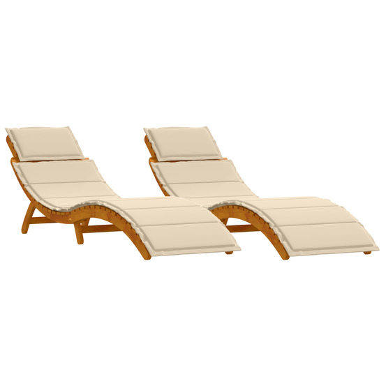 Chaises longues avec coussins 2 pcs beige en bois d'acacia solide