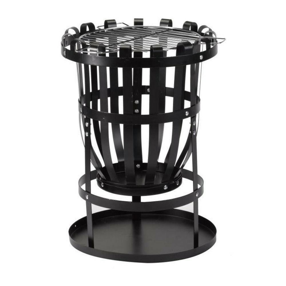 Brasero forno firebasket en acier - 3 pieds - finition noire - grille chromée - h56 x l45 x p45 cm