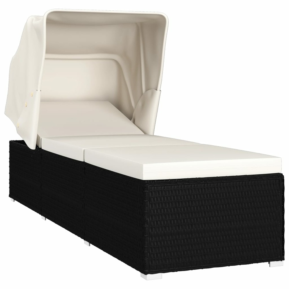 Transat chaise longue bain de soleil lit de jardin terrasse meuble d'extérieur avec auvent et coussin résine tressée blanc cr
