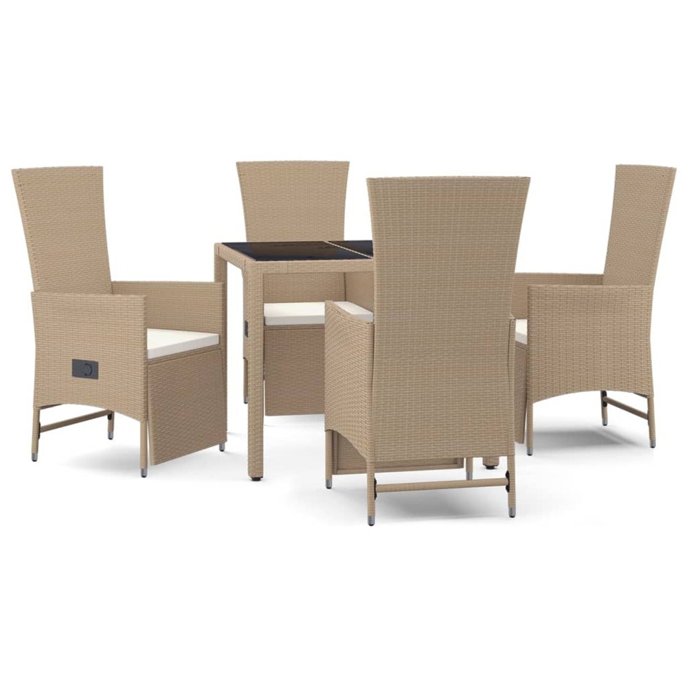 Ensemble à manger de jardin avec coussins 5pcs beige poly rotin