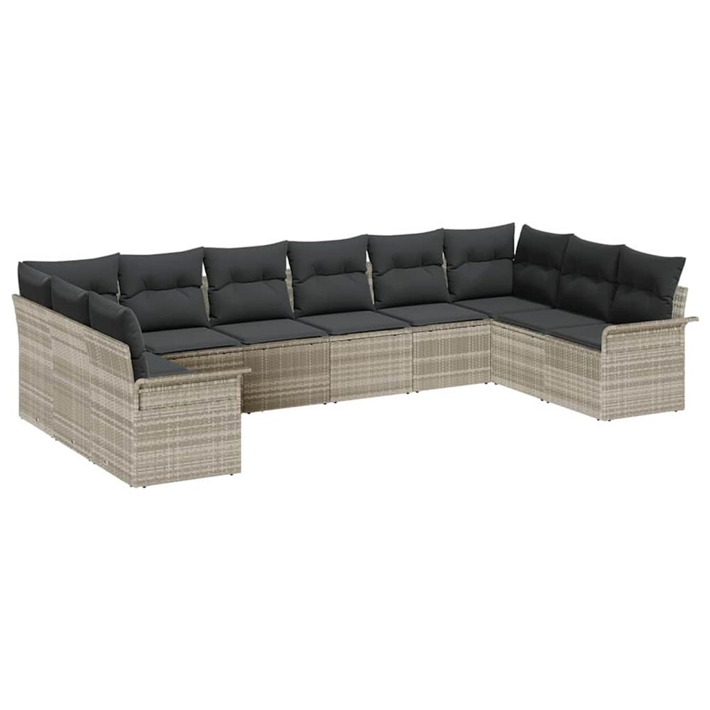 Ensemble de canapé de jardin 10 pc gris clair polyrotin
