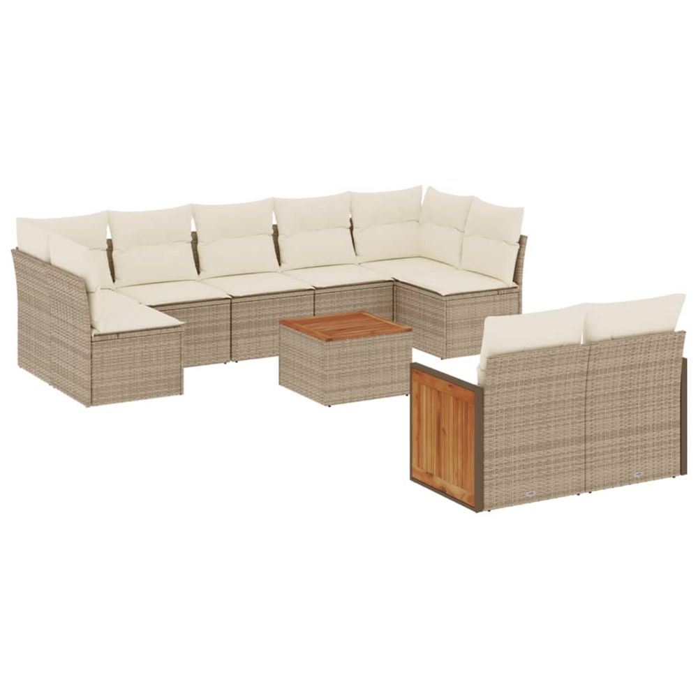 Salon de jardin avec coussins 10 pcs beige résine tressée
