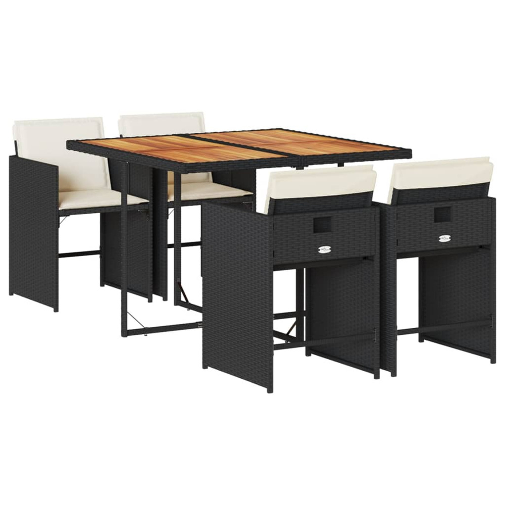 Ensemble à manger de jardin coussins 5pcs noir résine tressée