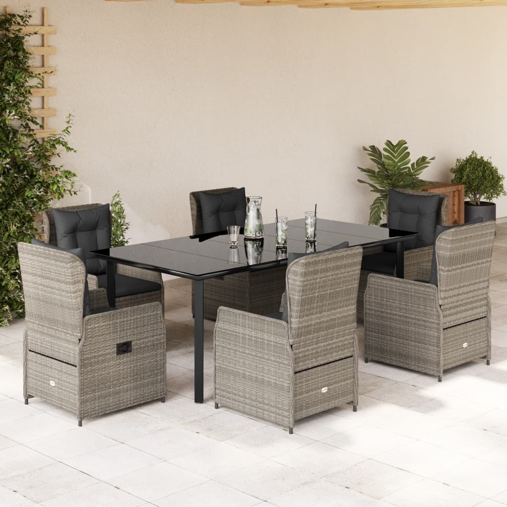 Ensemble à manger de jardin et coussins 7 pcs gris clair rotin