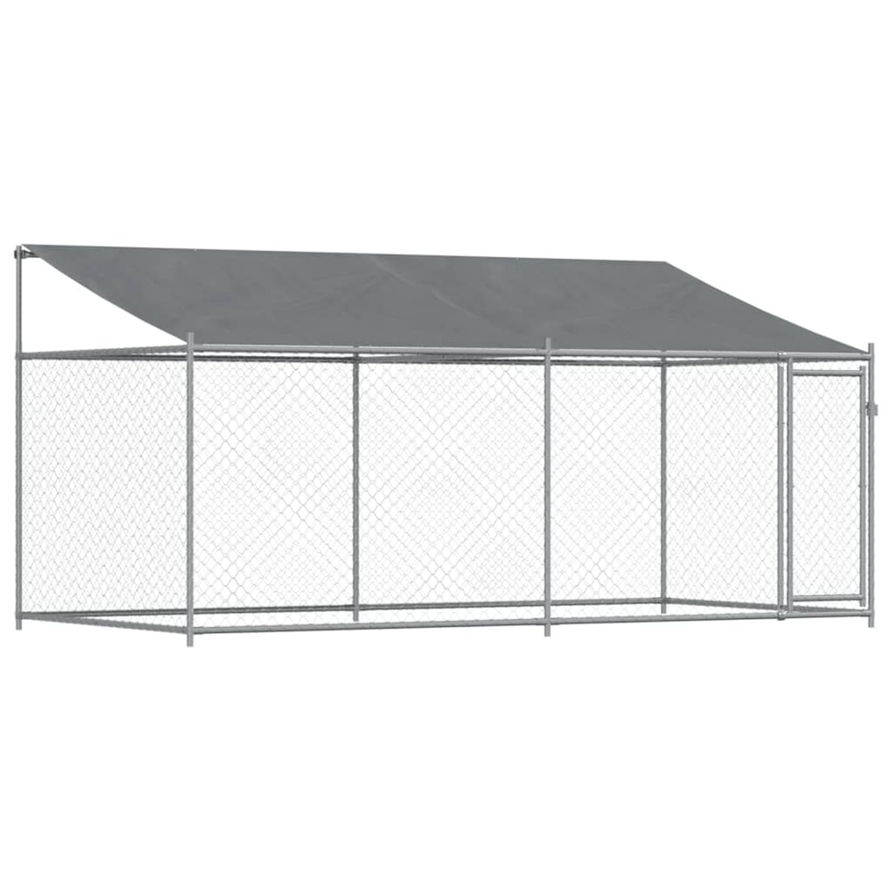 Cage pour chien avec toit et porte gris 4x2x2 m acier galvanisé