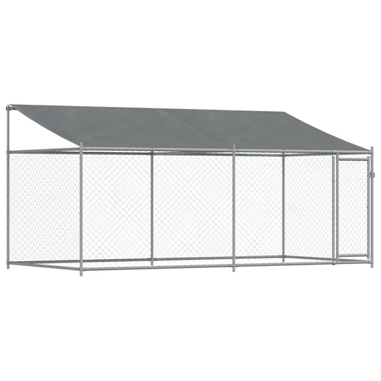 Cage pour chien avec toit et porte gris 4x2x2 m acier galvanisé