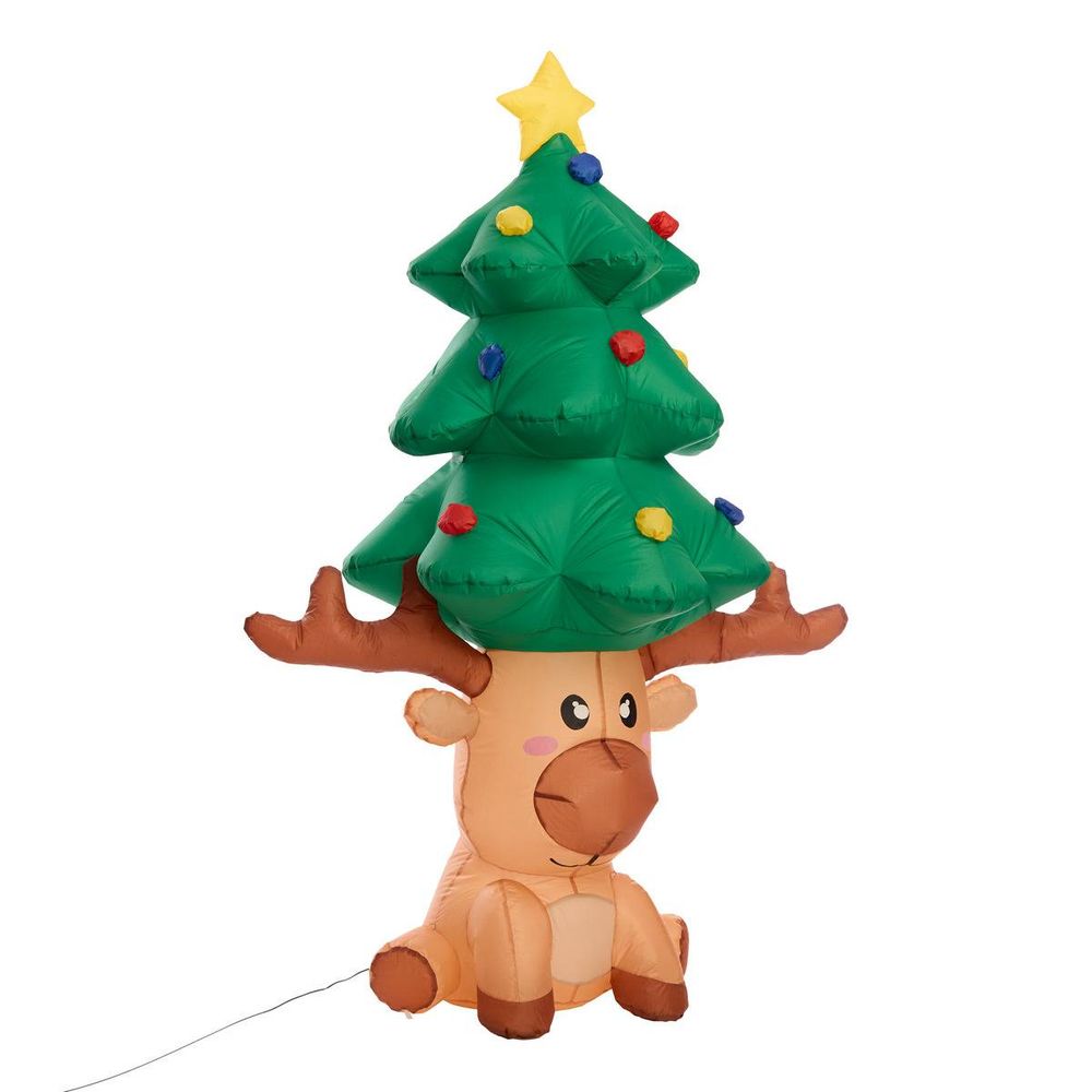 Renne et sapin gonflables de noël h. 190 cm sur secteur