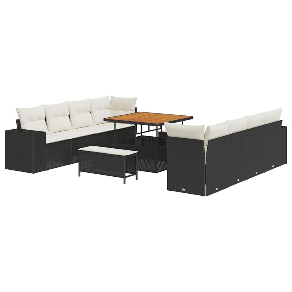 Ensemble de canapé de jardin noir et crème polyrotin