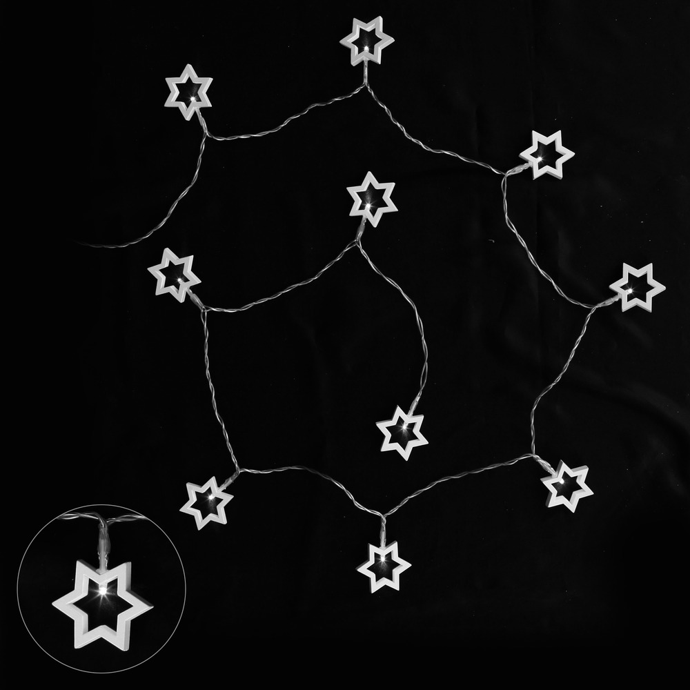 Guirlande lumineuse interieure 10 etoiles en bois a led