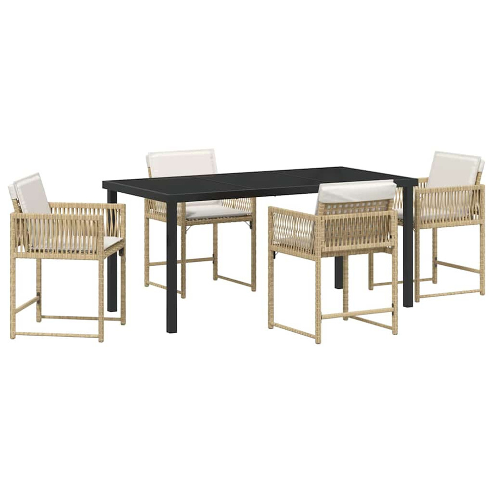 Ensemble de salle à manger pour jardin 5 pcs beige polyrotin