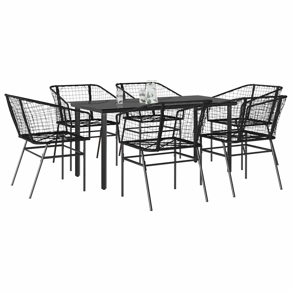 Ensemble à manger de jardin 7pcs noir poly rotin verre