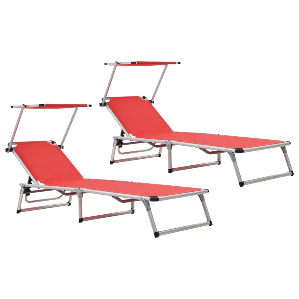 Chaises longues pliables et toit lot de 2 aluminium textilène