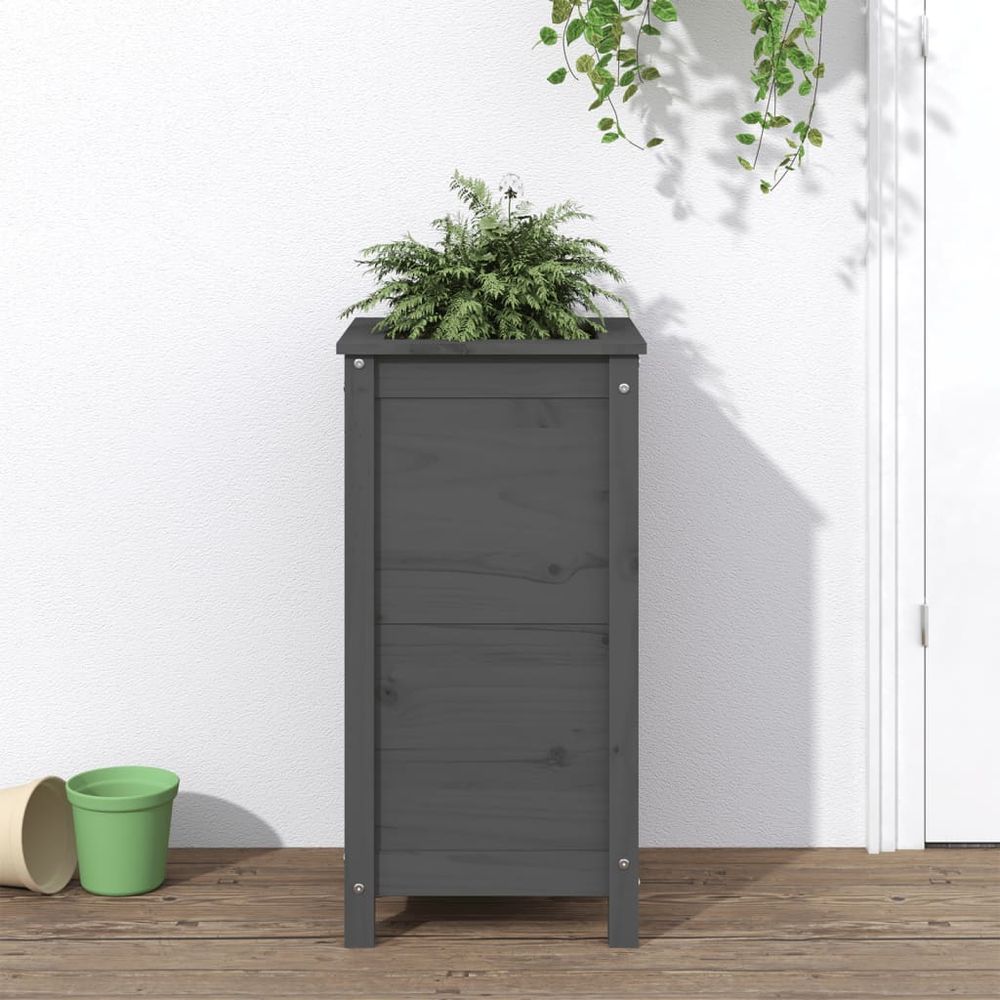 Jardinière haute en bois de pin massif pour jardin et balcon gris 40x40x78 cm