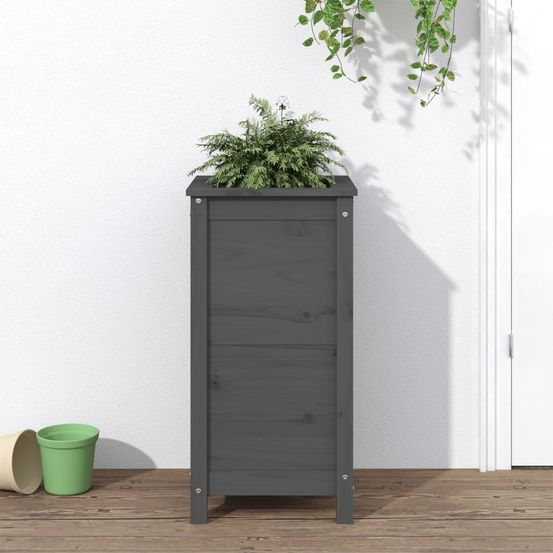 Jardinière haute en bois de pin massif pour jardin et balcon gris 40x40x78 cm