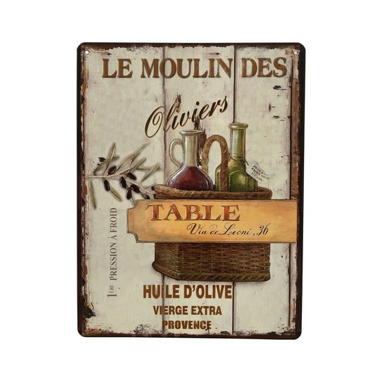 Plaque murale décorative vintage métal multicolore oliviers 33x25cm