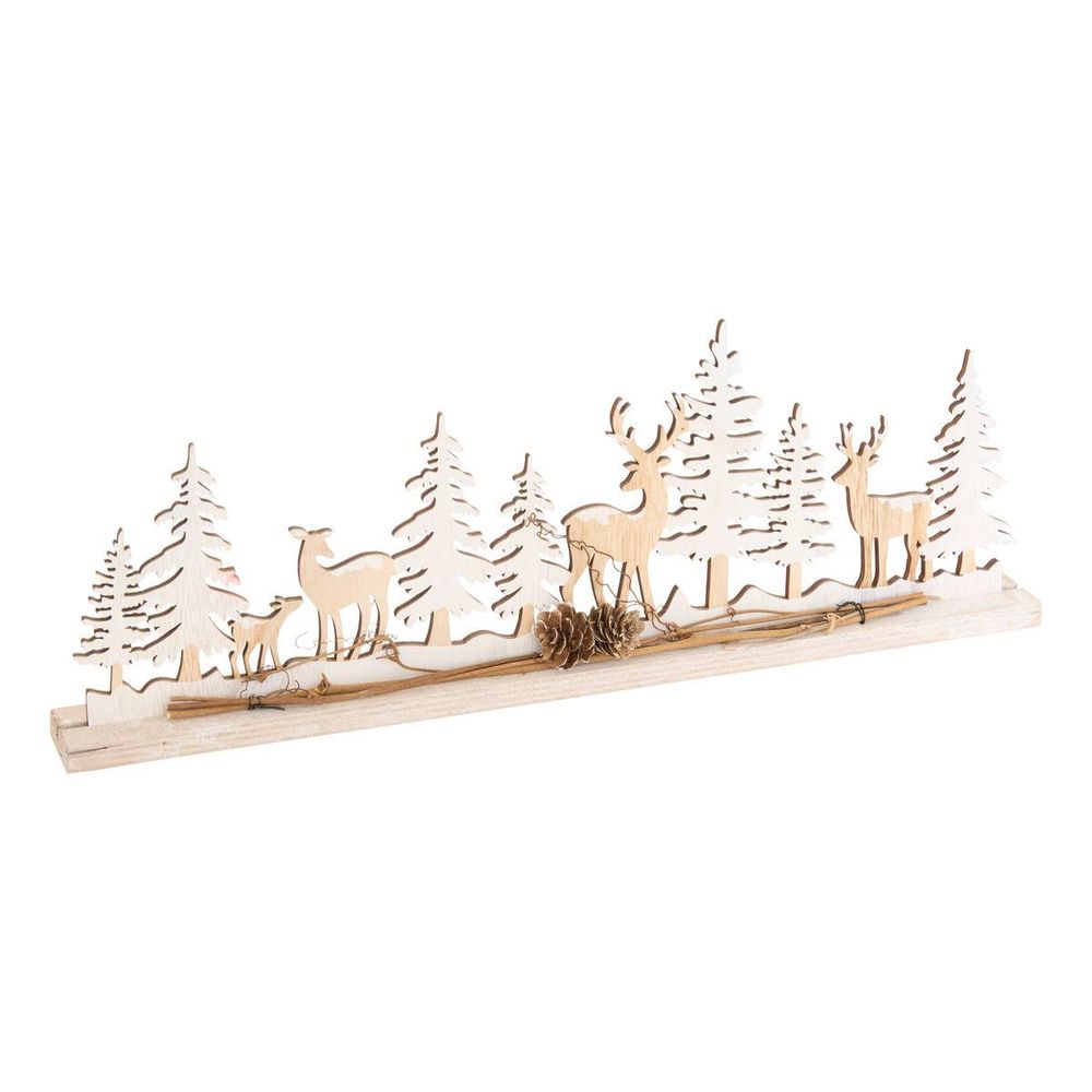 Mot décoratif de noël en bois motif rennes et sapins l. 45 cm