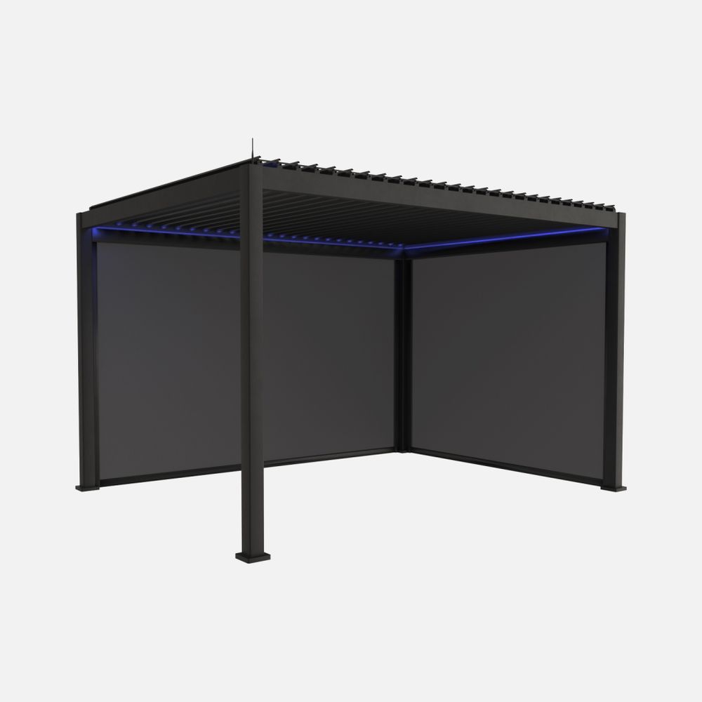 Pergola bioclimatique aluminium motorisée 4x3m led + store 3m store 4m triomphe