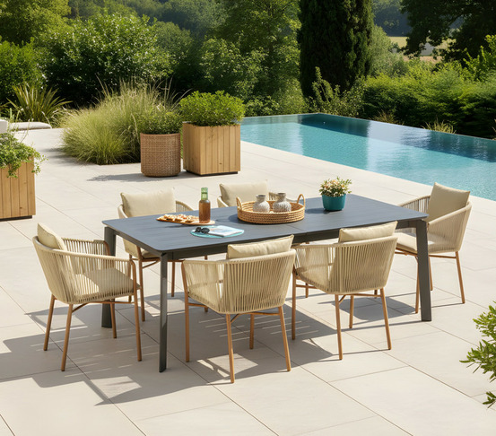 Ensemble table et chaises de jardin - 8 places - gris anthracite - nairobuza