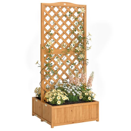 Jardinière en bois avec treillis et 2 bacs pliables pour plantes grimpantes 170 cm naturel