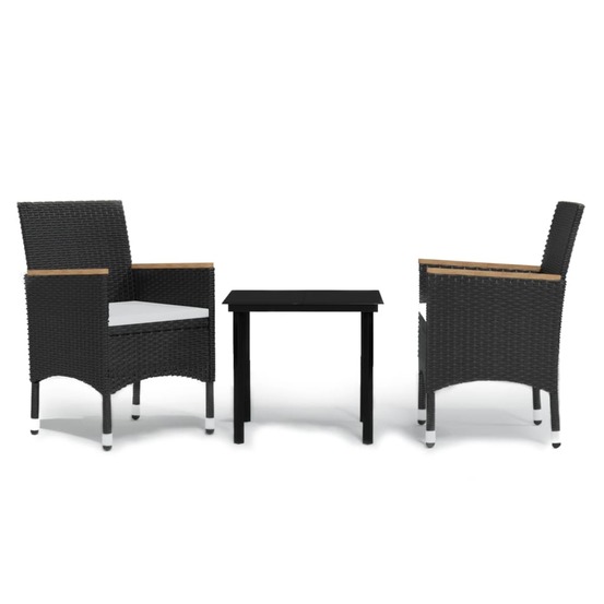 Ensemble à manger de jardin avec coussins 3 pcs noir