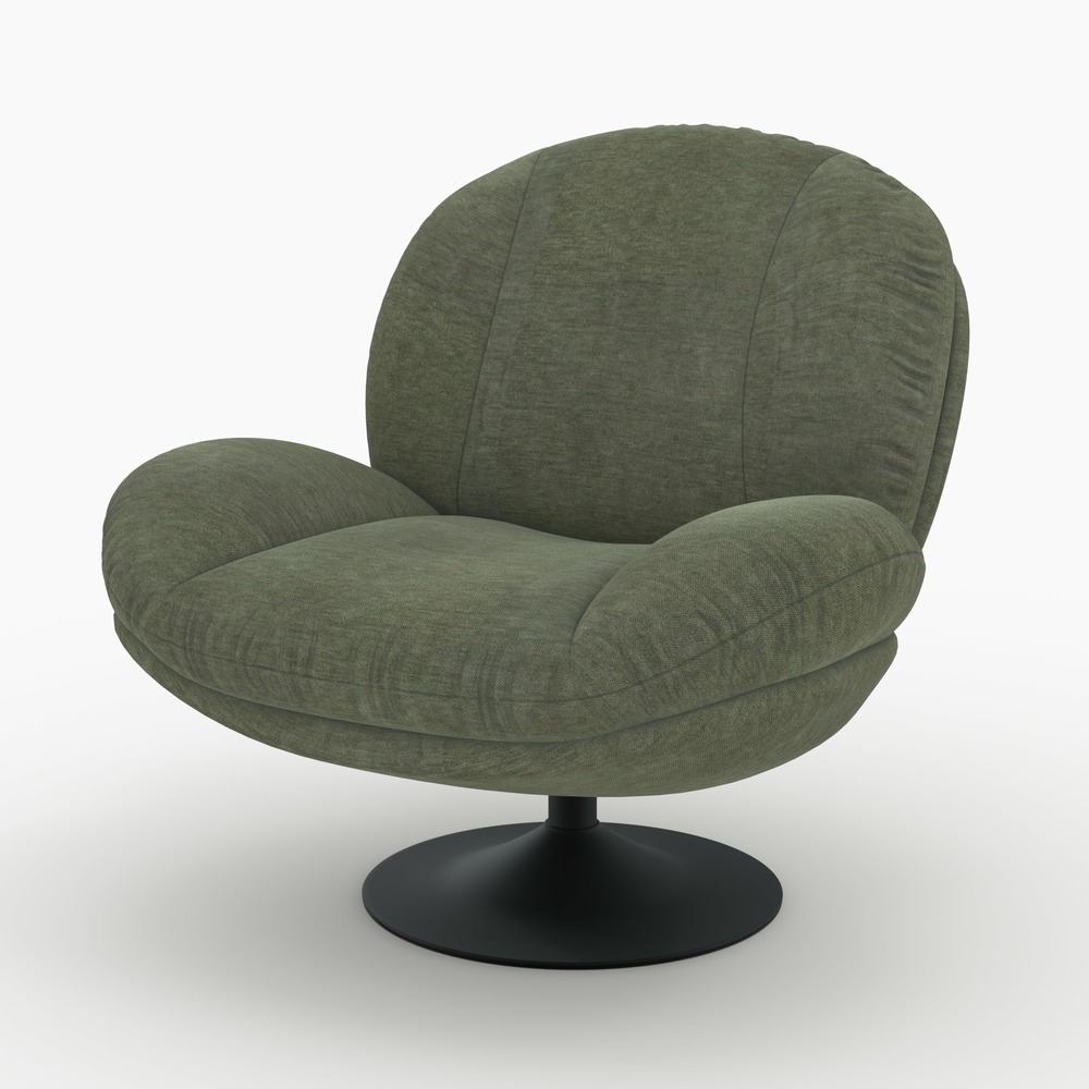 Ricci-fauteuil pivotant en tissu effet velours vert kaki
