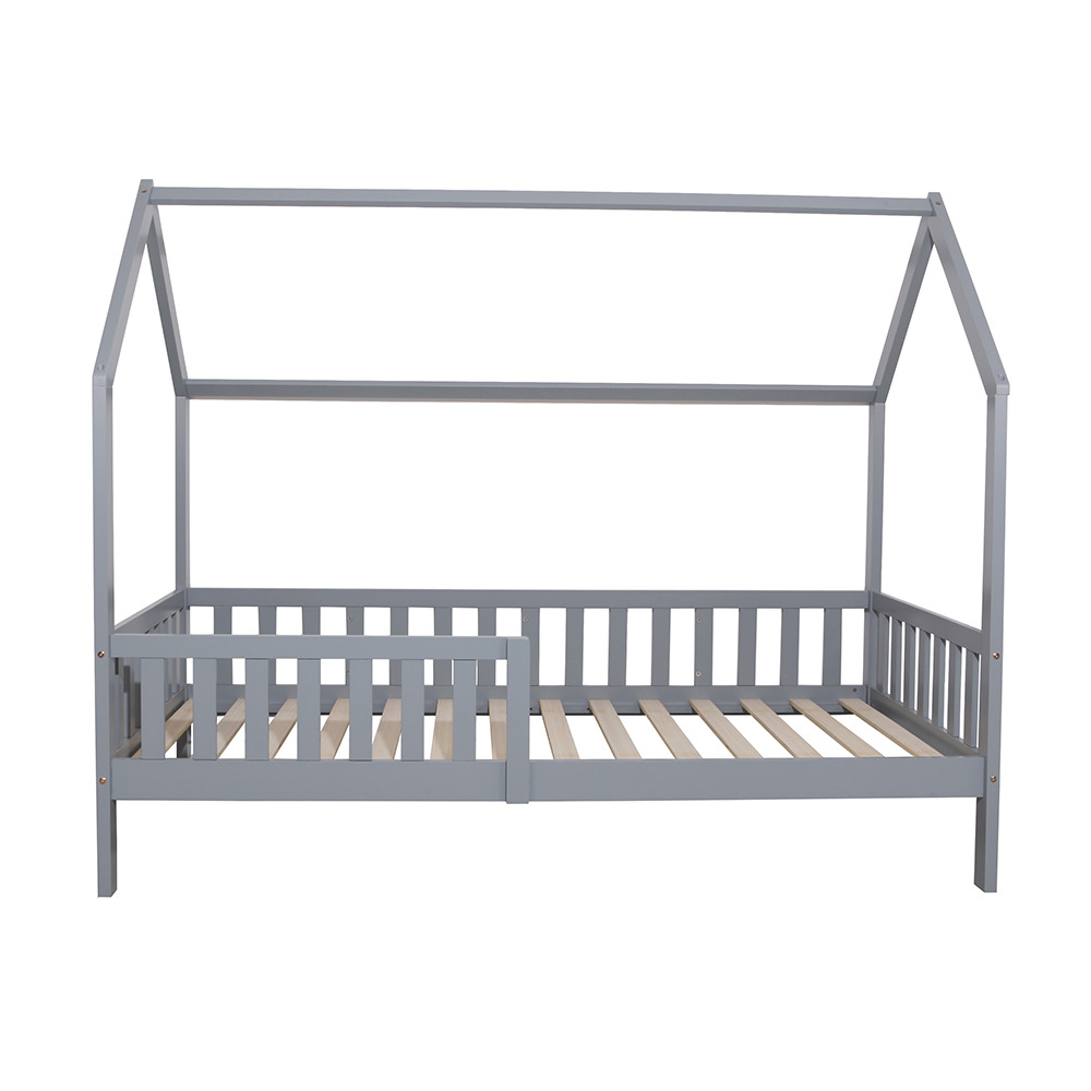 Oneiroi - lit maison enfant avec tête de lit et contour en bois - protection antichute - bois de pin gris