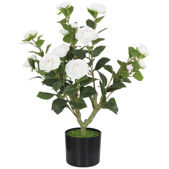 Plante artificielle camélia polyester 65 cm blanche en pot intérieur sans entretien