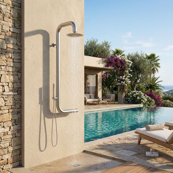 Douche murale inox acier inox 316l finition inox