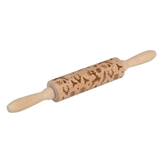 5five - rouleau à patisserie empreinte noël l35,5cm en bois