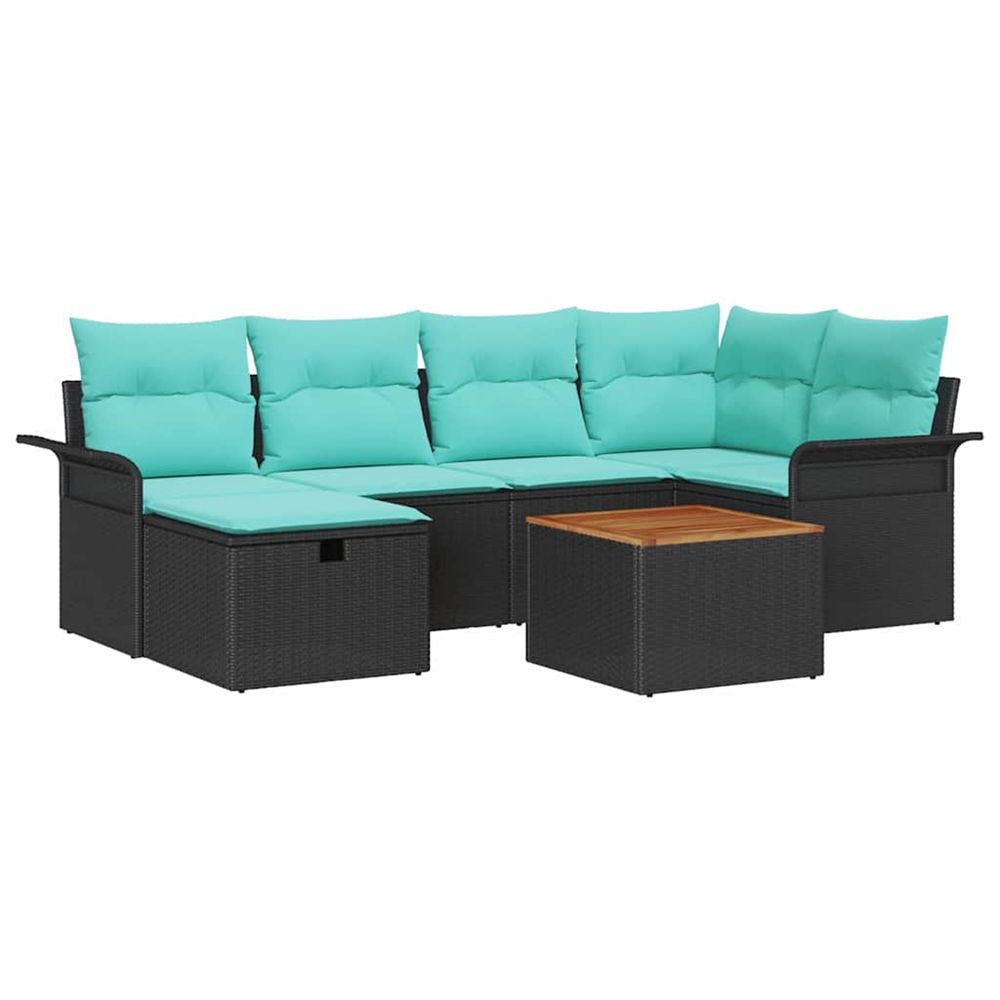 Ensemble de canapé de jardin 7 pc noir poly rotin