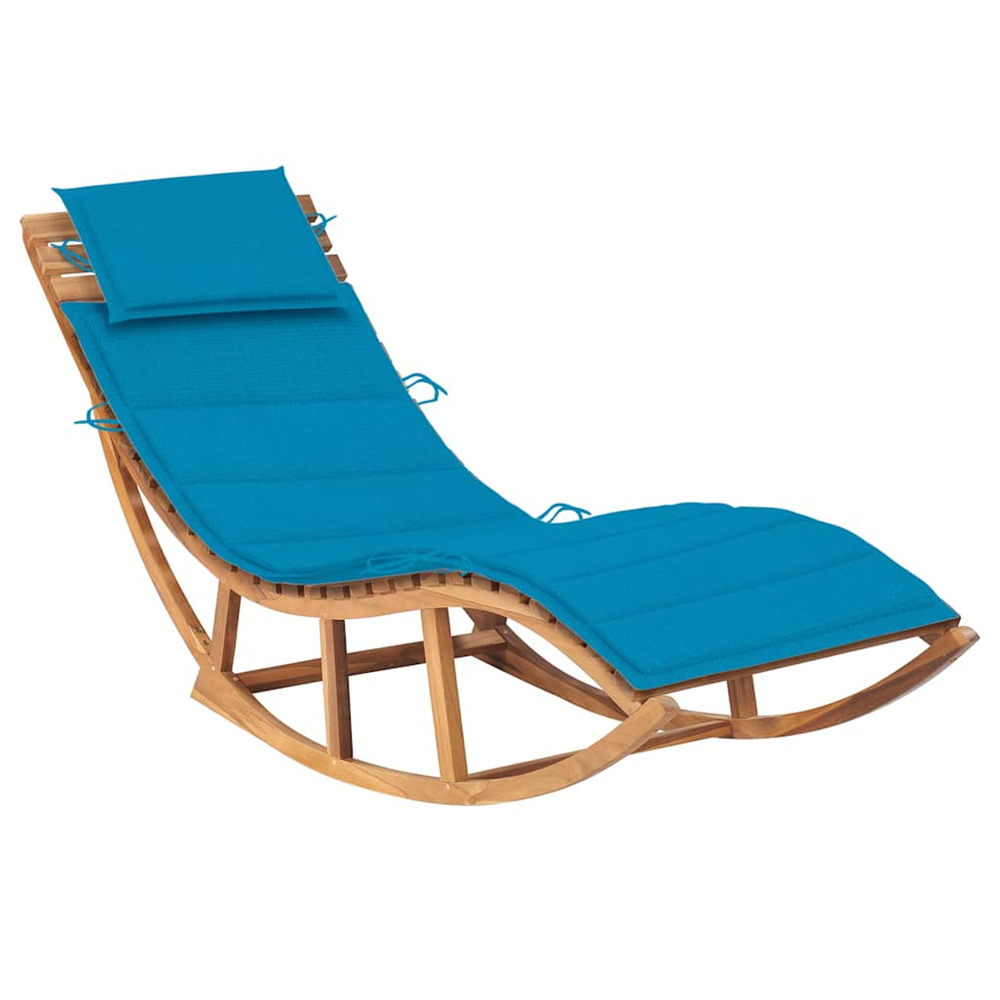 Chaise longue à bascule avec coussin bois de teck solide bain de soleil