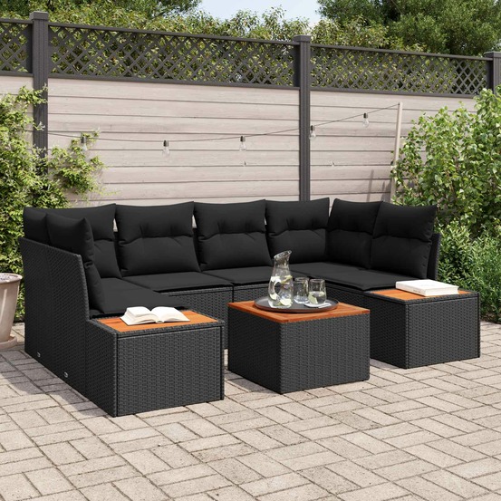Ensemble de canapé de jardin avec coussin 6 pcs noir poly rotin