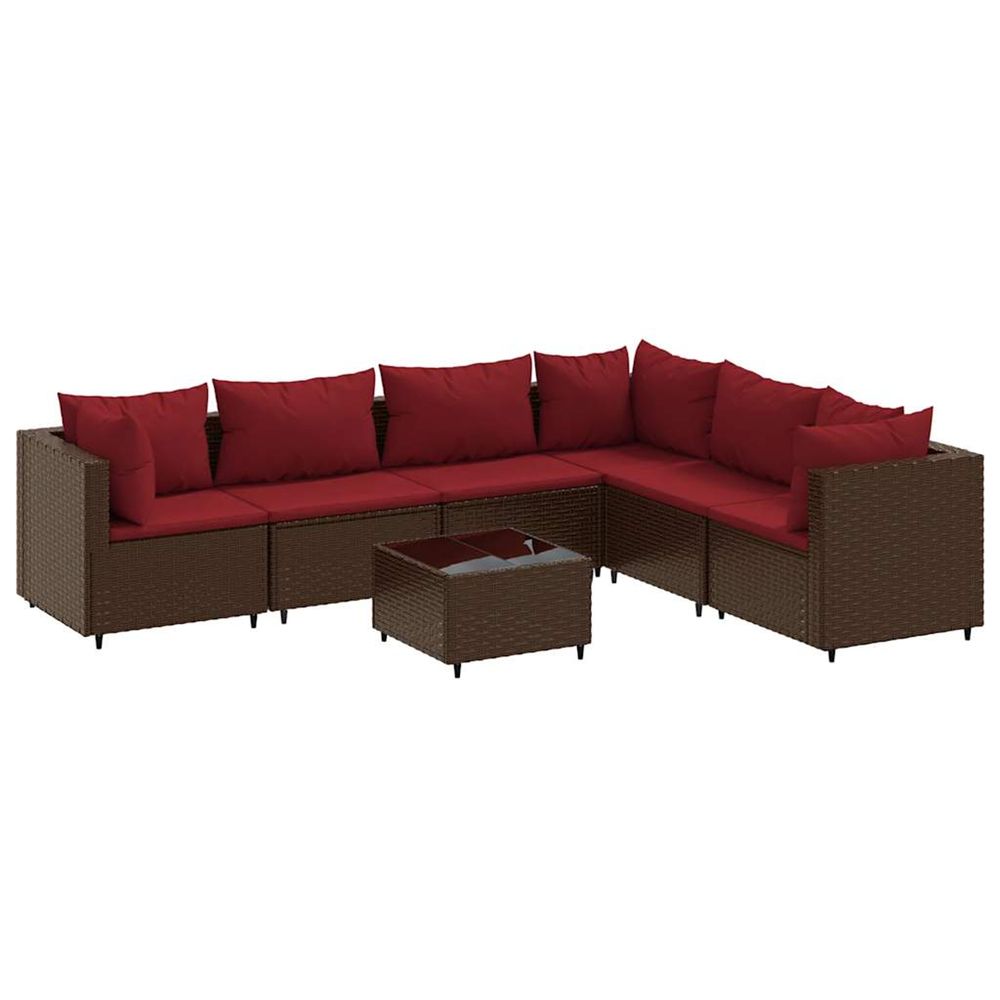 Salon de jardin avec coussins 7 pcs marron résine tressée