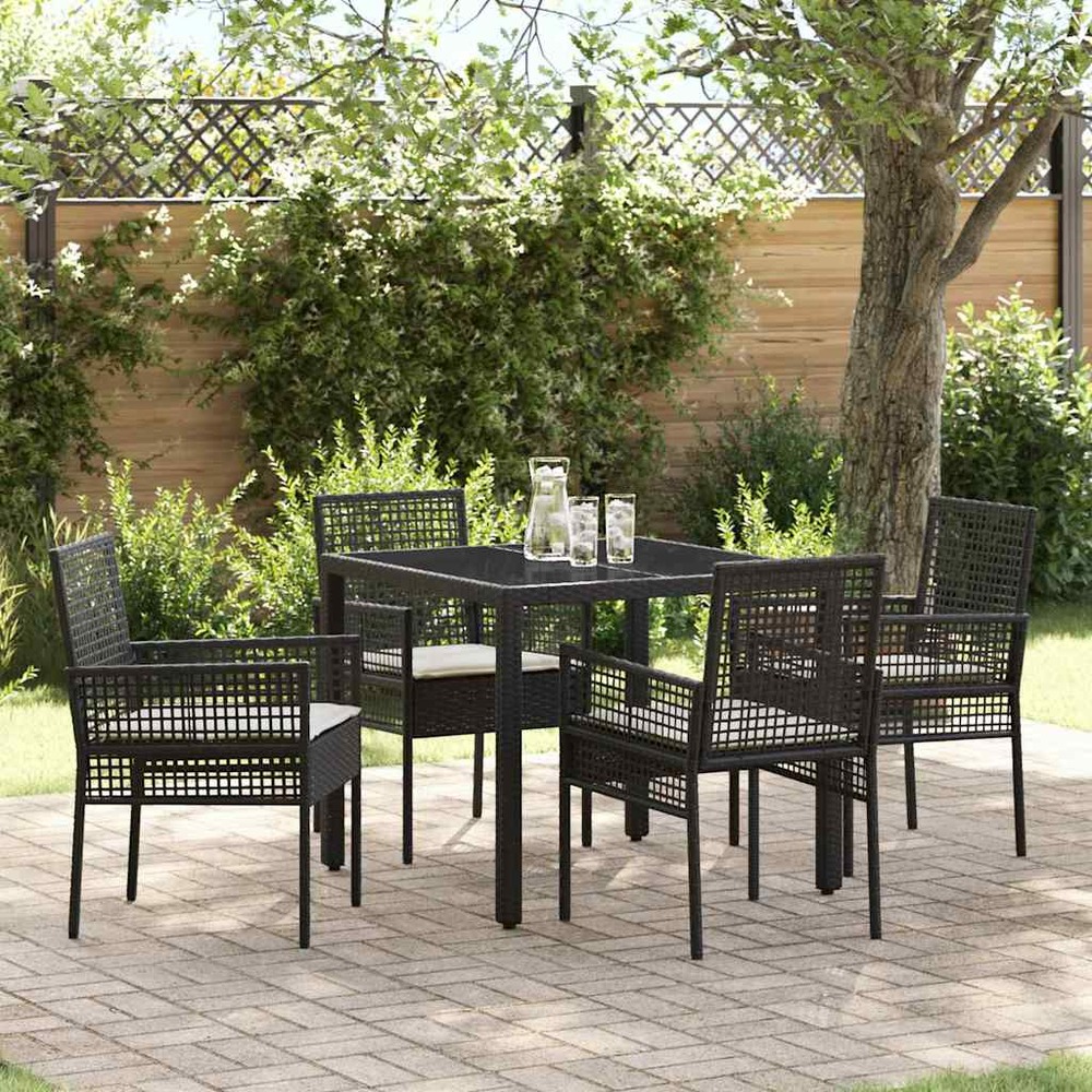 Ensemble de salle à manger pour jardin 5 pcs noir polyrotin