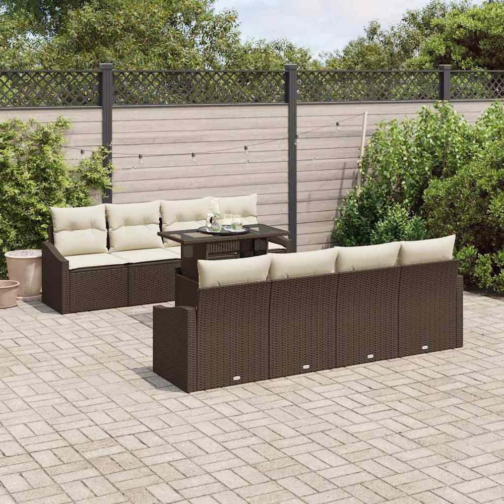 Ensemble de canapé de jardin 9 pcs marron polyrotin