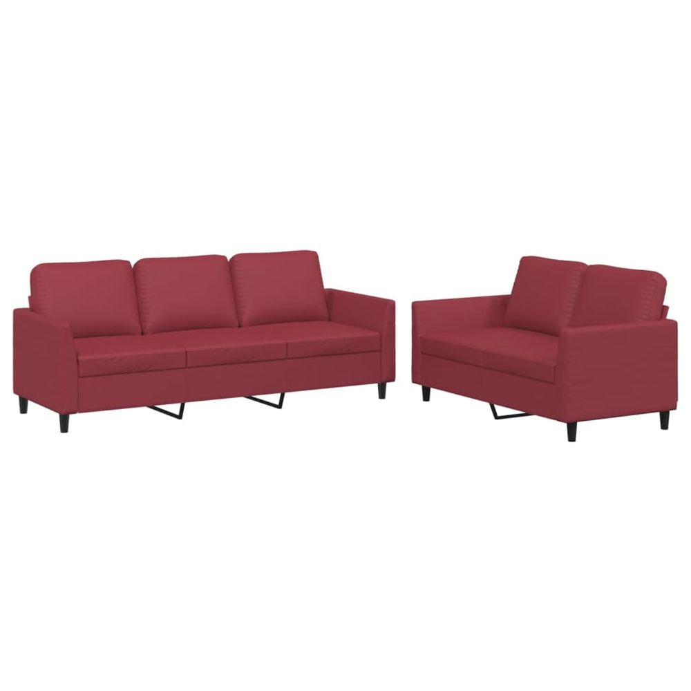 Ensemble de canapés 2 pcs et coussins rouge bordeaux similicuir