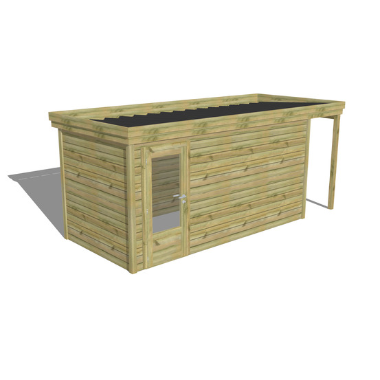 Abri de jardin bois pin traité autoclave 27mm - 5,34x2,14m / 11m2 - bac acier - abri français