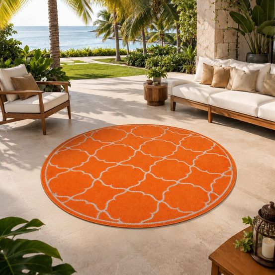 Tapis rond d'extérieur ø200cm tissé kilim orange kuma