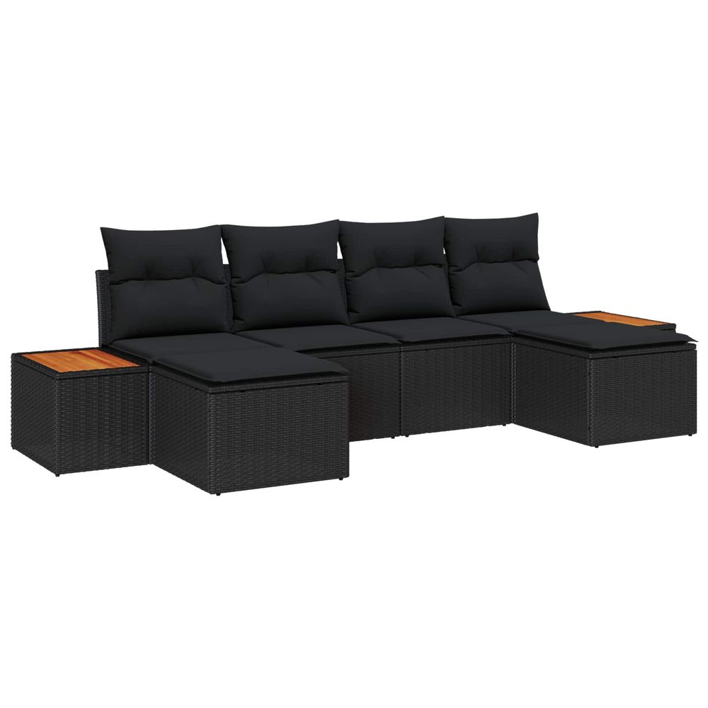 Ensemble de canapé de jardin 6 pc noir polyrotin