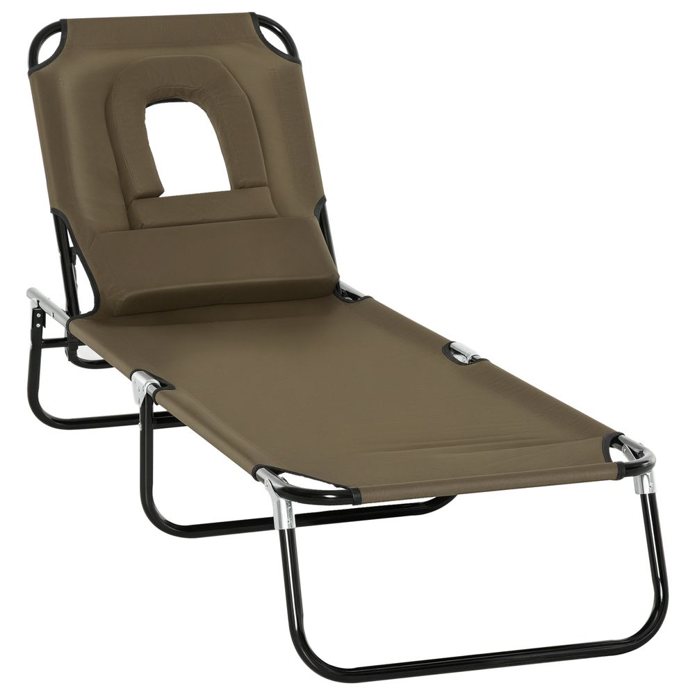 Bain de soleil pliable transat inclinable 4 positions chaise longue de lecture 3 coussins fournis marron