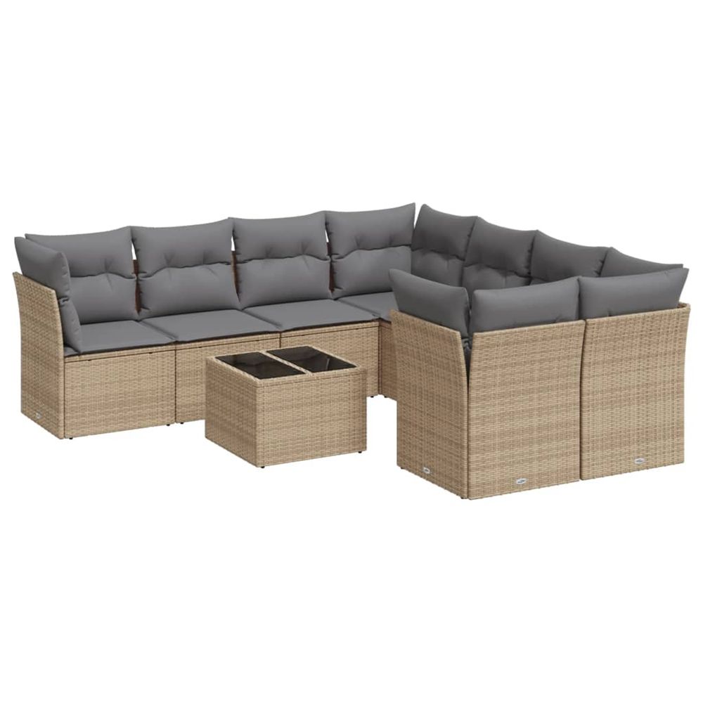 Salon de jardin avec coussins 9 pcs beige résine tressée