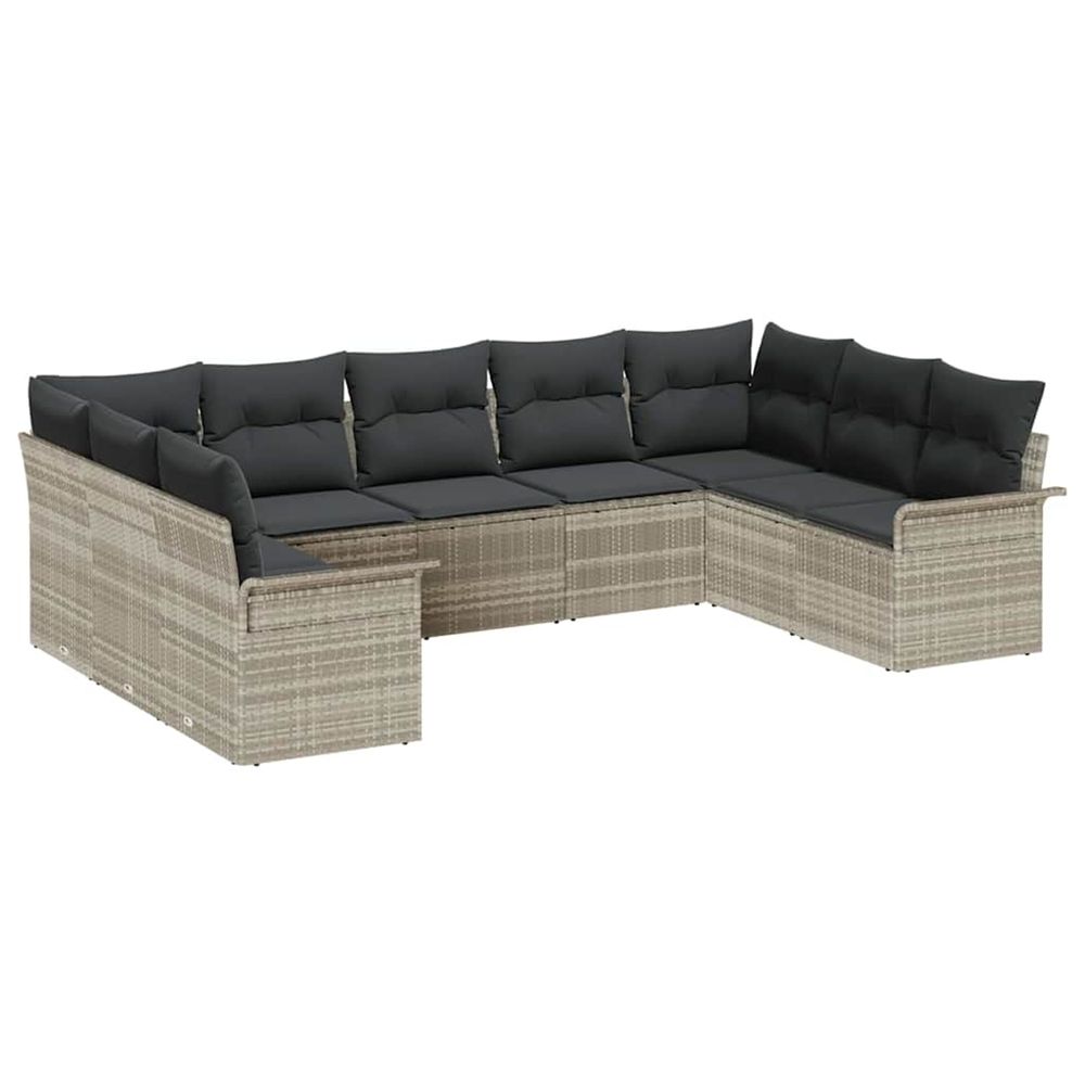 Ensemble de canapé de jardin 9 pc gris clair polyrotin