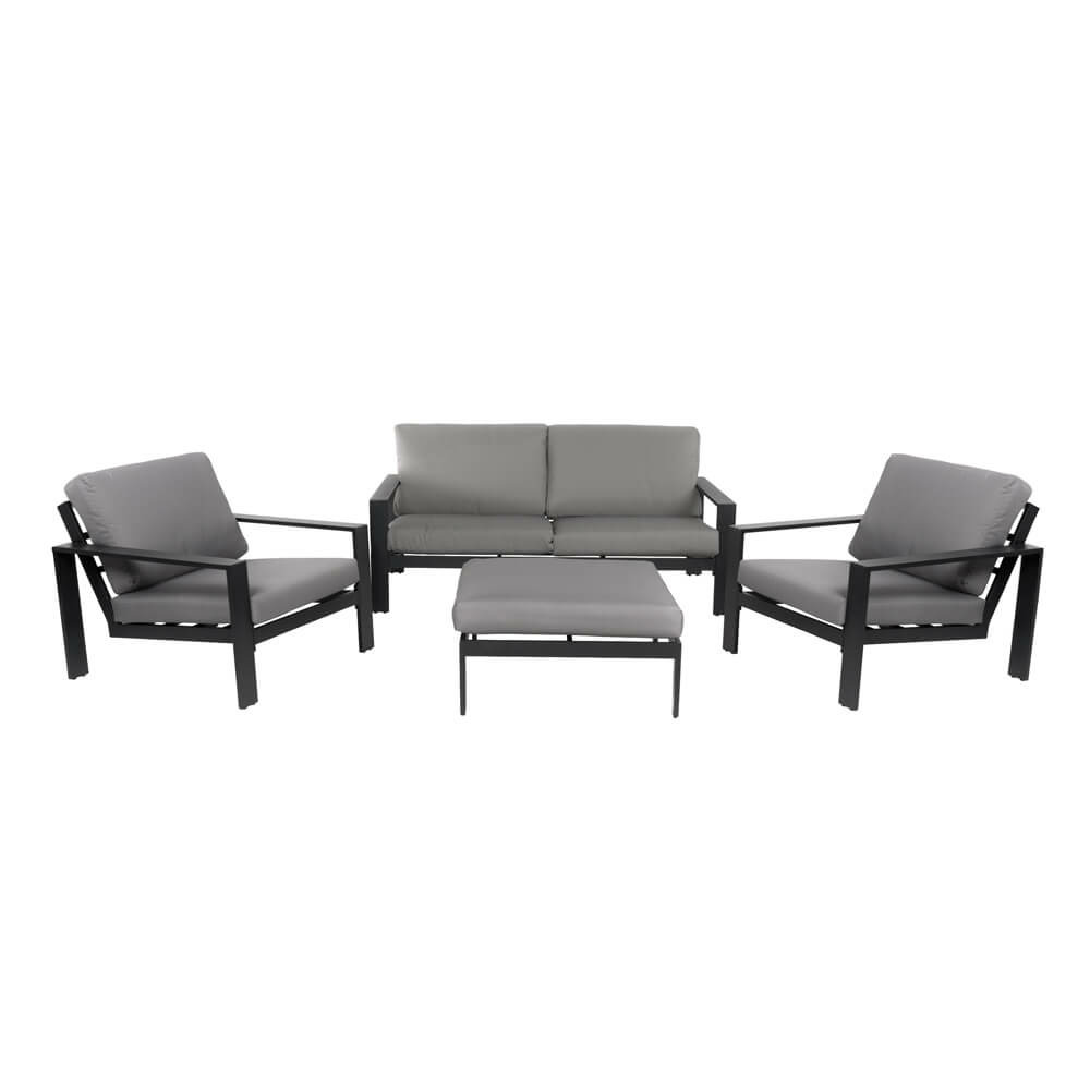 Home deluxe - ensemble de meubles de jardin - rio - noir, taille l - comprenant 1 tabouret, 2 fauteuils et 1 canapé - coussins