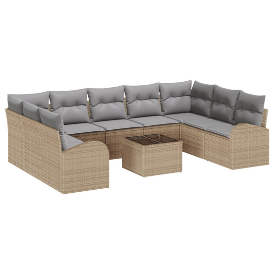 Canapé de jardin 10 pièces avec coussins rattan beige et gris