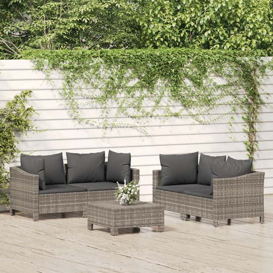 Salon de jardin 5 pcs avec coussins gris résine tressée
