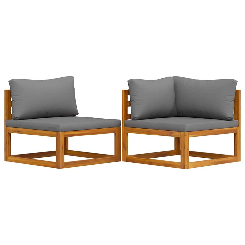 Ensemble de canapés 2pcs avec coussins gris foncé acacia solide