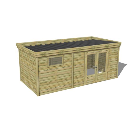 Abri de jardin bois pin traité autoclave 27mm - 5,495x2,64m / 15m2 - bac acier - abri français