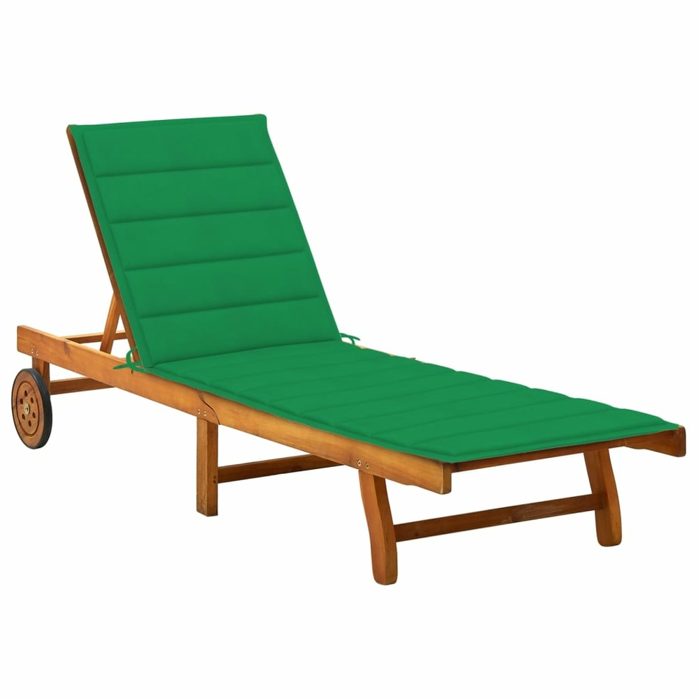 Transat chaise longue bain de soleil lit de jardin terrasse meuble d'extérieur avec coussin bois d'acacia solide