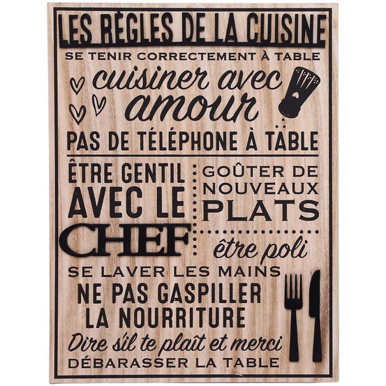 Plaque en bois règles de la cuisine 30 x 40 cm