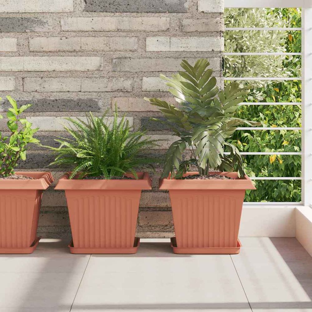 Grand lot 24 jardinières carrées plastique drainage 28,5x28,5x22 cm rouge brique